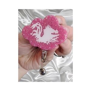 Pink Glitter Badge Reel with USC Gamecock Design